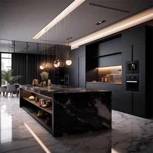 Ensembles de cuisines modernes de luxe, armoires en PVC avec évier en acier inoxydable, armoires de cuisine en bois massif pour projet de villa - Product Image 6