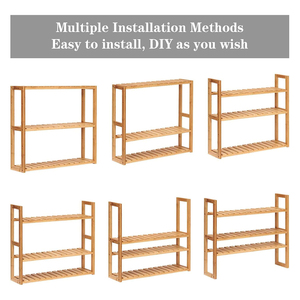 רב תפקודי קיר מתלה חדר אמבטיה מטבח מדף במבוק מדף שירות אחסון מדפים עם 3 שכבות מתכווננות - Product Image 5