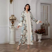 Robe Abaya Musulmane Élégante pour Femme, Modeste, à Motif Floral, Longueur Cheville, Manches Longues, en Polyester Respirant, Col en V, pour Mariage