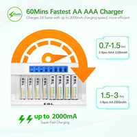 EBL 8 Bay baterai isi daya cepat, baterai isi daya Cepat 1100mAh Aa NIMH dengan pengisi daya