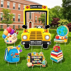 Lớn Xe Buýt Trường Học Chào Đón Trở Lại Trường Trang Trí 6PC Trong Nhà Ngoài Trời Sân Dấu Hiệu Cổ Cọc Nhựa Ngày Đầu Tiên Trường Lawn Vườn Đảng - Product Image 4