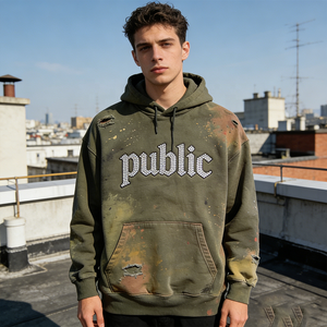 Fabricant de vêtements OEM, sweat à capuche pour homme en coton, coupe ample, avec peinture par pulvérisation personnalisée, strass, délavé à l'acide et effet usé - Product Image 3