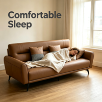Canapé-lit moderne en cuir à trois places avec coussins épais et pieds en métal - Multifonctionnel pour usage hôtelier