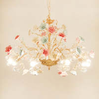 Lampe d'art moderne faite à la main en céramique décoration lustres or rose fleur lustres luxe nouveaux luminaires pour salon chambre