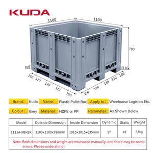 KUDA <span class=keywords><strong>Plastic</strong></span> a-fbkbx plastik palet kutusu istiflenebilir kapalı palet kutusu ağır sanayi plastik saklama kutusu 1100x1100x780mm - Product Image 3