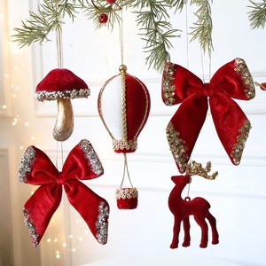 Fiocco in Tessuto Floccato Rosso Vino con Paillettes SwanLace, Decorazione Pendente per Albero di Natale, Fungo, Mongolfiera, Renna - Product Image 2