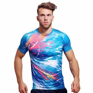 Custom 100% polyester sublimation printed quick dry crew neck running sports t-shirts tops