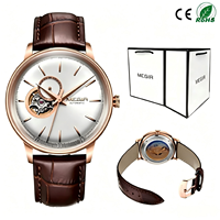 Herren Automatische Mechanische Uhr mit Offenem Zifferblatt und Lederarmband für Business und Alltag