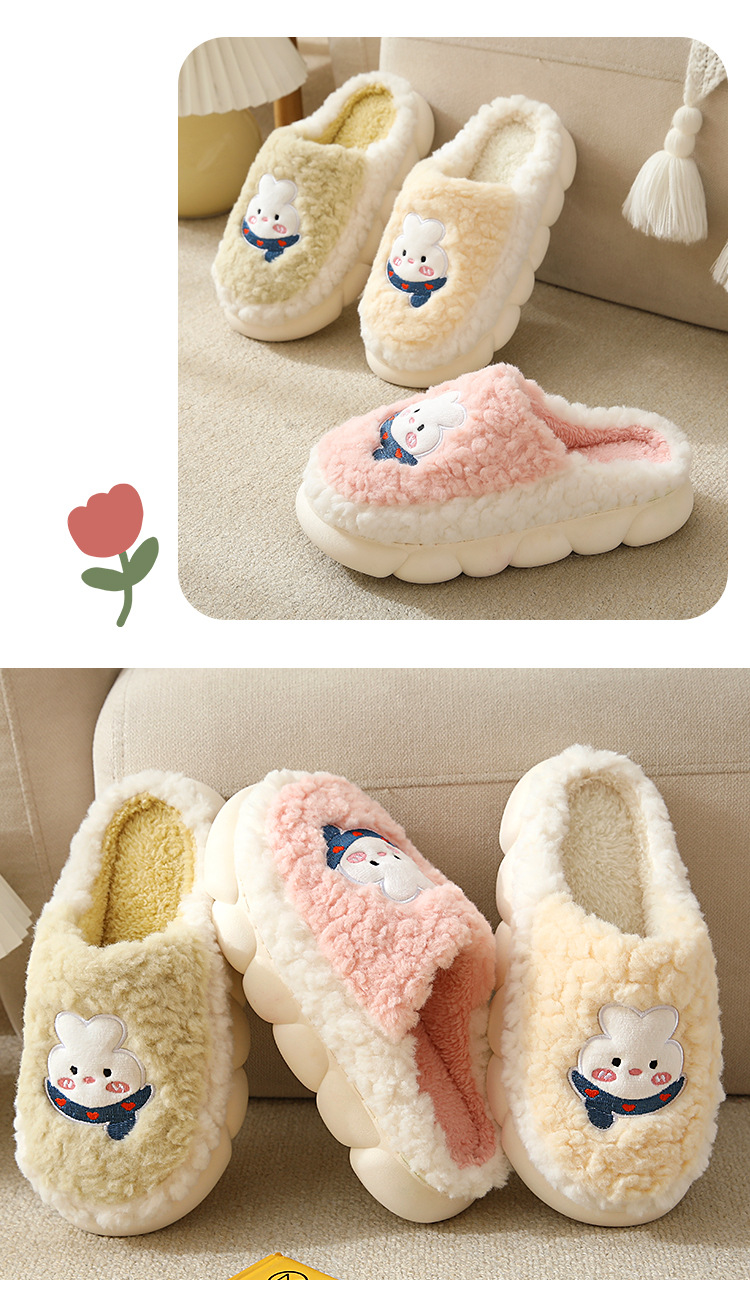 Non-slip Cute Cartoon Couple Cotton Slippers Home Women Platform Slippers Winter
