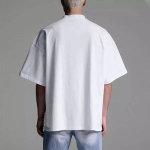 Camiseta con serigrafía personalizada, camiseta de manga corta con cuello falso, camiseta en blanco con hombros caídos de gran tamaño, 100% algodón, camisetas lisas en blanco Boxy - Product Image 2