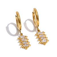 Gaovo Boucles d'oreilles créoles pendantes à 4 pierres en zircon cubique serties à griffes en acier inoxydable résistant au ternissement, vente en gros, bijoux d'oreille tendance