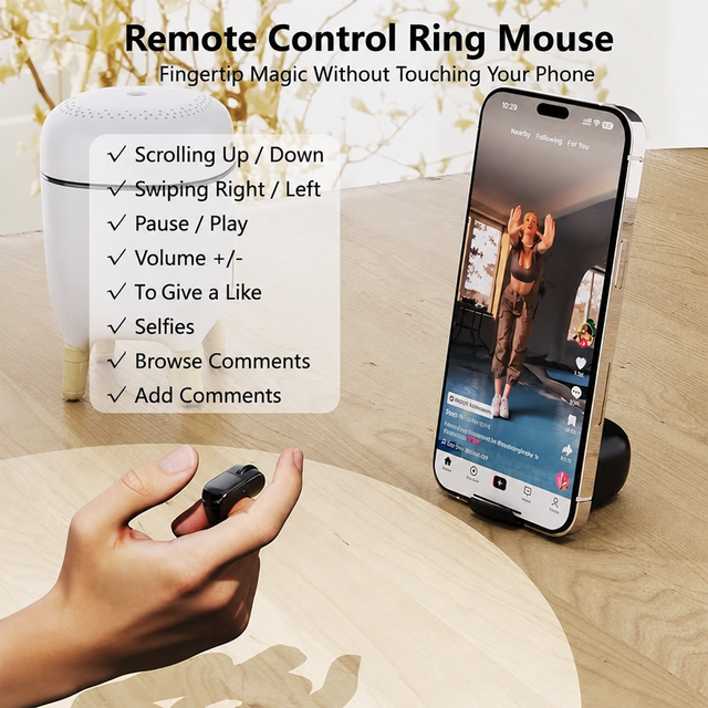 Wireless Finger Scrolling Ring Remote, BLE Touchpad Ring Mouse for TikTok, Ebook Page Turner & Presentation Clicker
