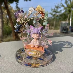 ของตกแต่งเฟิงสุ่ยคริสตัลธรรมชาติขายส่ง รูปปั้นจิ้งจอกเก้าหางนางฟ้าตัวเล็กทำจากเรซิ่น ต้นไม้เงินเจ็ดจักระ - Product Image 1