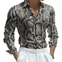 [En Stock al por Mayor] Camisa de Manga Larga con Estampado de Serpiente Dorada para Hombre, Impresión 3D, Poliéster, Cuello Casual, Primavera, Secado Rápido, Transpirable