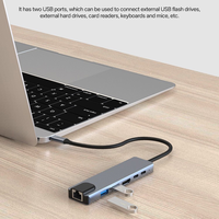 Hub USB-C 6 en 1 con Logotipo Personalizado OEM, Ethernet, HDTV 4K, RJ45 de 100 Mbps, USB 3.0, Base de Conexión de Aleación de Aluminio, en Stock