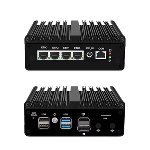 Celeron J5005 N5105 N6415 4-port Industrial Mini Pc desain tanpa kipas WiFi 6 & 4G LTE Dual 4K HD DP PfSense Linux COM Port untuk <span class=keywords><strong>IoT</strong></span> - Product Image 1