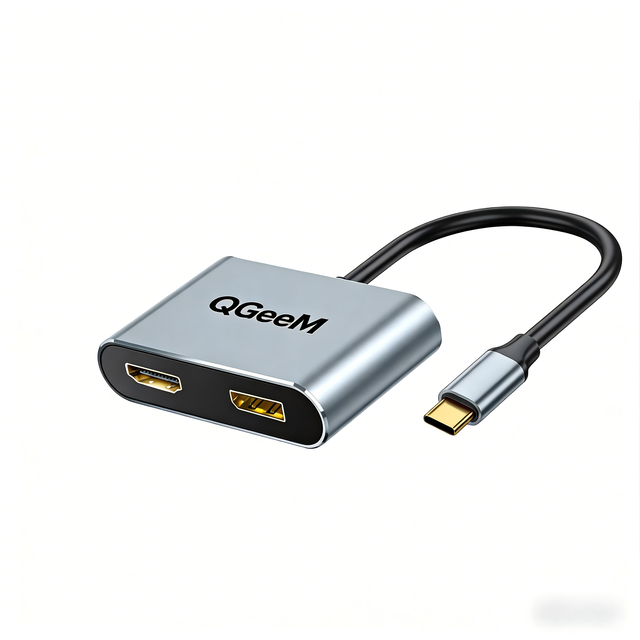 QGeeM 2-in-1 USB-C to H DMI2.0 DisplayPort Adapter, Single 8K30Hz 4K144Hz, Dual 4K60Hz MST, Aluminum Shell for MacBook Dell XPS