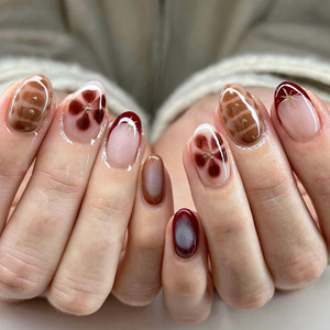 Uñas Postizas en Oferta, Estilo Francés Floral, Puntas de Uñas Usables, Parches de Uñas Artificiales al por Mayor - Product Image 1