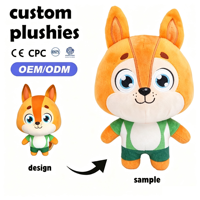 Peluche d'écureuil personnalisée OEM ODM, modèle de dessin animé, écureuil debout avec vêtements, animal en peluche, conception sur mesure, peluche douce, mascotte de marque, boîtes