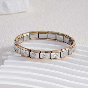 Stainless Steel Modular Bracelet Elastic Splicing Floral Pattern Unisex Jewelry Gift - Product Image 4