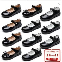 Chaussures noires en polyuréthane à fermeture velcro pour filles, style printemps-été, escarpins de performance monocouche de style britannique pour l'école