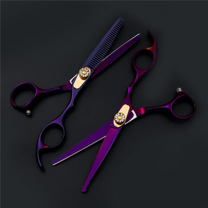 Tijeras de peluquería Suzhou de 6 pulgadas, tijeras de entresacar de acero inoxidable, herramientas de belleza para diestros, con revestimiento morado, PK - Product Image 2