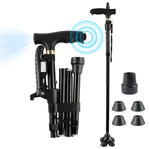 <span class=keywords><strong>Canne</strong></span> Pliante Réglable avec Lumières LED Bâton de Marche pour Femmes/Hommes pour Adultes Seniors Base Stable et Léger - Product Image 1