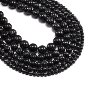 Perles rondes en turquoise noire naturelle pour la fabrication de bijoux, vente en gros, 8 mm, 10 mm, 12 mm - Product Image 1