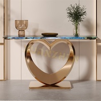 Meubles de salon, table de couloir, plateau en ardoise, table d'entrée, tables consoles modernes de luxe en forme de cœur dorées Lovejoy