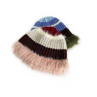 Bonnet personnalisé multicolore en tricot côtelé avec bordure en fausse fourrure, épais, doux, chaud, extensible, design tendance, streetwear, bonnets d'hiver