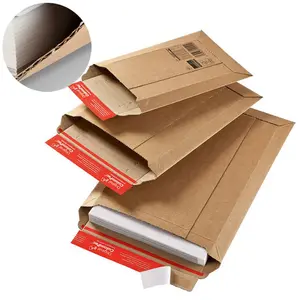 Recyclé plat expansion autocollant livre mailer rigide kraft carton ondulé papier ne pas plier carton enveloppe emballage personnalisé