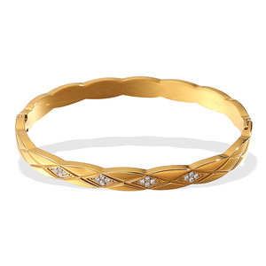 New Trendy Simple Diamond Cross Checkered Pattern Bracelet Stainless Steel Bangles Fashion Jewelry <b>for</b> Women - Product Image 5