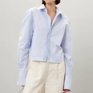 Camisa de Manga Larga con Cuello y Detalle de Espalda Descubierta, Diseño Personalizado, Color Sólido, Popelina de Algodón para Mujer, Nueva Llegada - Product Image 1