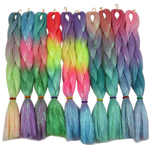 Precio al por mayor: Cabello sintético liso de 24 pulgadas con brillo, fibra de alta temperatura, trenza jumbo suave con purpurina para trenzar. - Product Image 1