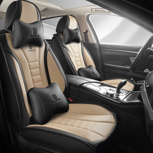 Funda universal de lujo de piel sintética para asiento de coche, juego completo de <span class=keywords><strong>5</strong></span> <span class=keywords><strong>plazas</strong></span> con cojines delanteros y traseros impermeables para modelos Golf y Atlas - Product Image 5