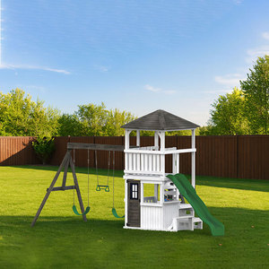 Parque Infantil Exterior con Columpio y Tobogán de Plástico, Set de Juegos con Marco de Escalada de Madera para Niños - Product Image 2