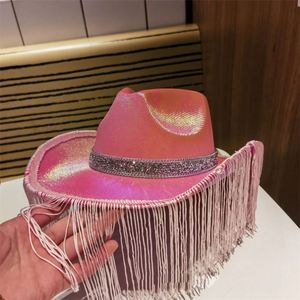 Sombrero de Vaquera Estilo Invernal Novedoso, Sombrero Panamá Jazz Occidental, Sombrero Decorativo para Actuaciones y Festivales con Borlas - Product Image 1