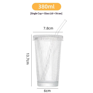 Caneca de Café de Vidro com Listras Verticais Caneladas de 380ml (12.7oz) com Alça e Tampa para Bebidas Quentes e Frias - Product Image 3