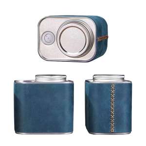 Boîte <span class=keywords><strong>de</strong></span> rangement classique en cuir véritable artisanal - Pot en métal hermétique avec valve d'évacuation - Product Image 6