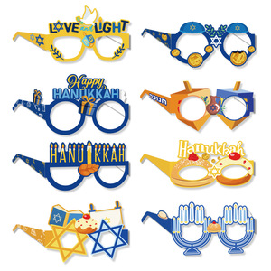 Carta a tema Hanukkah occhiali da vista 8 pz/set Chanukah candelabro foto oggetti di scena per la decorazione del partito hebish Happy Hanukkah - Product Image 1