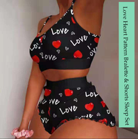 Ensemble de débardeurs sexy et doux pour femmes, imprimé fraise mignon, sans couture, short rose, bralette, ensemble de sous-vêtements de pyjama, vêtements de nuit pour la maison