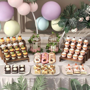 Juego de elevadores de exhibición de <span class=keywords><strong>madera</strong></span> Soportes rectangulares Estantes estéticos en capas para cupcakes, joyas, exhibiciones artesanales Exhibiciones de mesa - Product Image 3