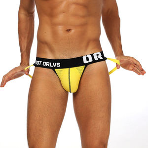 <span class=keywords><strong>String</strong></span> gay en nylon soyeux pour hommes, sous-vêtement respirant à séchage rapide, avec logo personnalisé sur la taille, tissu tricoté, nouvelle vente - Product Image 1