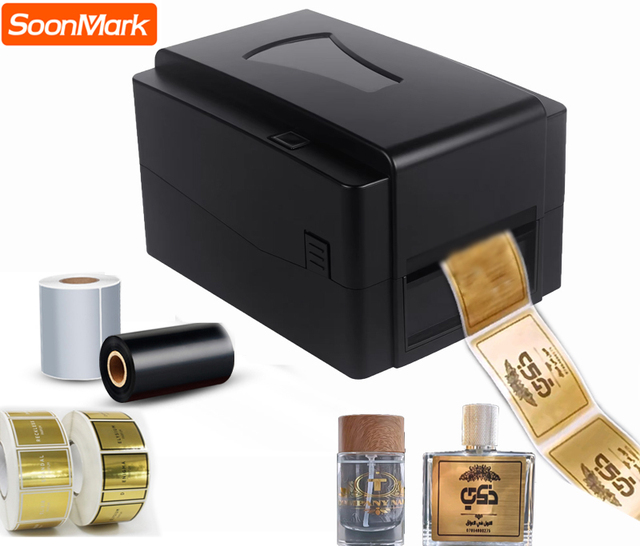 Factory Price Ribbon Label Printer 203DPI USB Thermal Transfer Label Printer Gold Silver PET Sticker Printer for Perfume Label