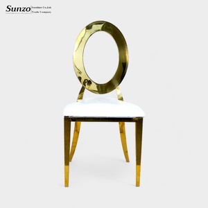 Chaises de Salle à Manger Moderne de Luxe à Dossier Rond en Acier Inoxydable Doré et Argenté pour Hôtels Mariages Événements Banquets Fêtes-Vente en Gros - Product Image 1