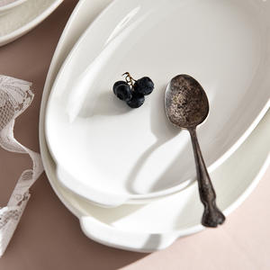 จานรูปปลา ดีไซน์มินิมอลทันสมัย ใช้กับไมโครเวฟได้ รูปทรงวงรี เหมาะสำหรับอาหารโรงแรม สเต็ก/เค้ก/ของว่าง  สามารถสกรีนโลโก้ได้ - Product Image 2