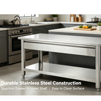 Table de travail en acier inoxydable double couche pour cuisine professionnelle, avec fonction de démontage