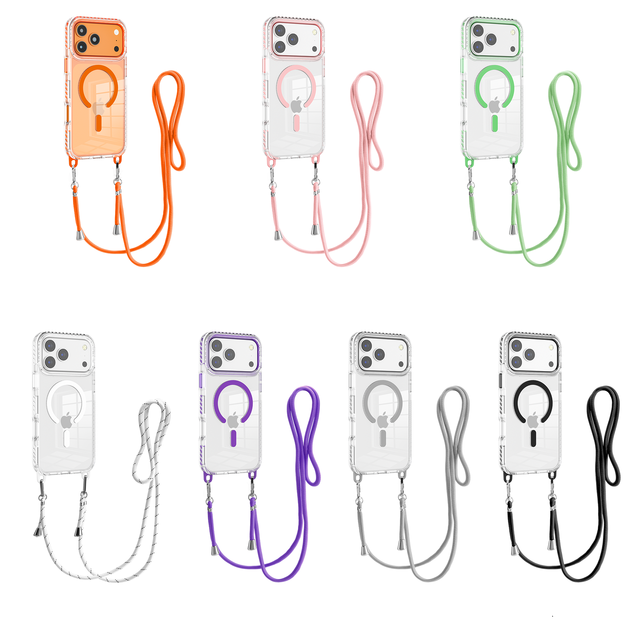 Clear Magnetic Phone Case for iPhone 17 Pro Max 16 15 Lanyard Necklace Shoulder Strap Rope Adjustable Crossbody Cord Phone Cover