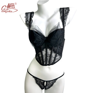 Lencería sexy de malla con lazo, lencería de encaje, ropa exterior inocente y seductora, ropa interior, sujetador con varillas, top estilo chica sexy. - Product Image 1