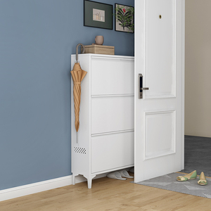 Gabinete <span class=keywords><strong>de</strong></span> almacenamiento <span class=keywords><strong>de</strong></span> zapatos delgado <span class=keywords><strong>de</strong></span> estilo moderno, acero y madera con reposapiés, estante <span class=keywords><strong>de</strong></span> zapatos <span class=keywords><strong>de</strong></span> entrada, organizador <span class=keywords><strong>de</strong></span> Material <span class=keywords><strong>de</strong></span> hierro - Product Image 5